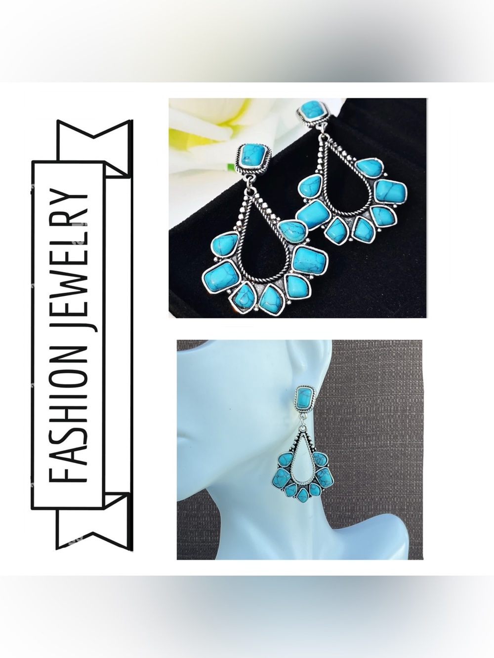 🌟🌟 Natural Stone Turquoise Teardrop Dangle Earrings